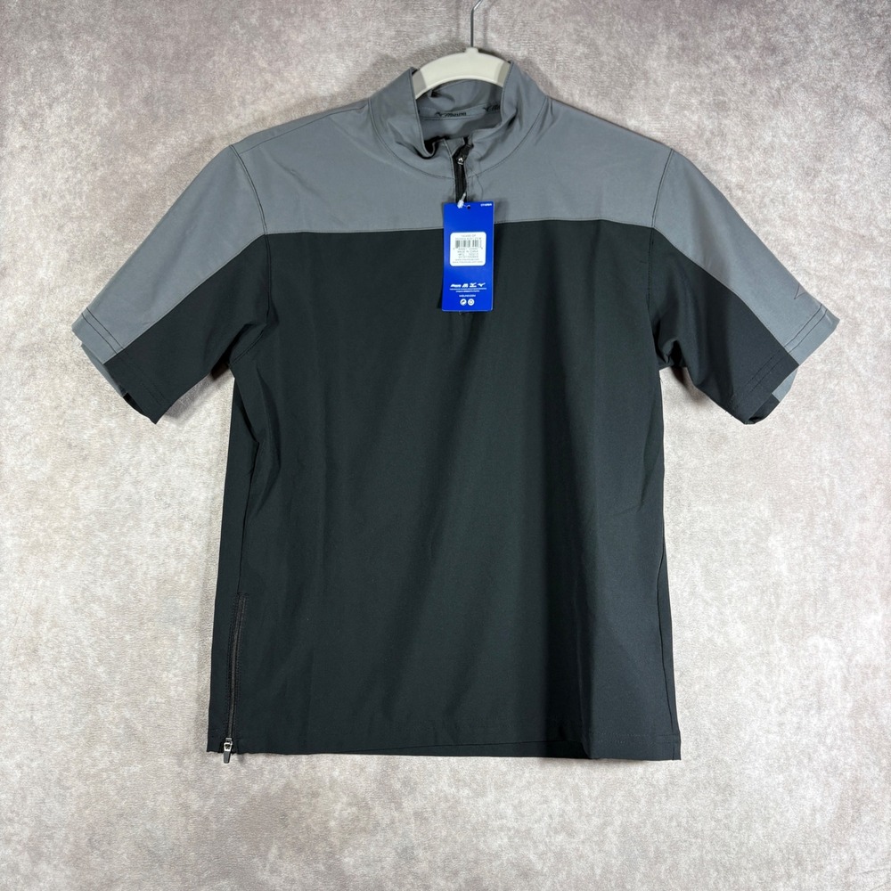 Mizuno Pullover Youth Medium Black Gray Performance Quarter Zip Short Sleeve NEW